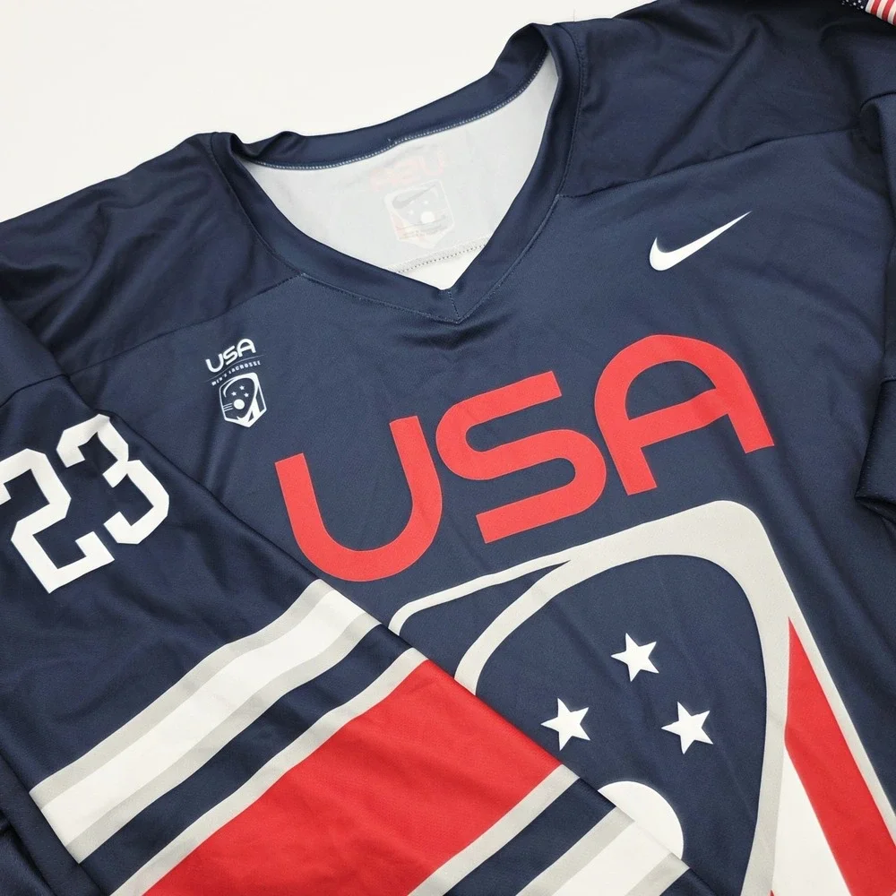Nike Digital Team USA L‎ Elite Box Lacrosse Jersey Navy Blue Red FD0707 Sample
